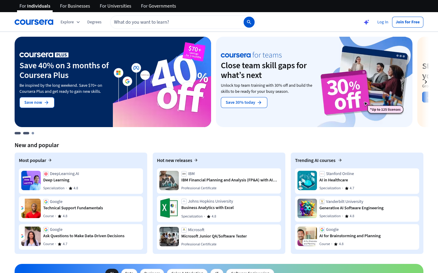 Coursera official homepage