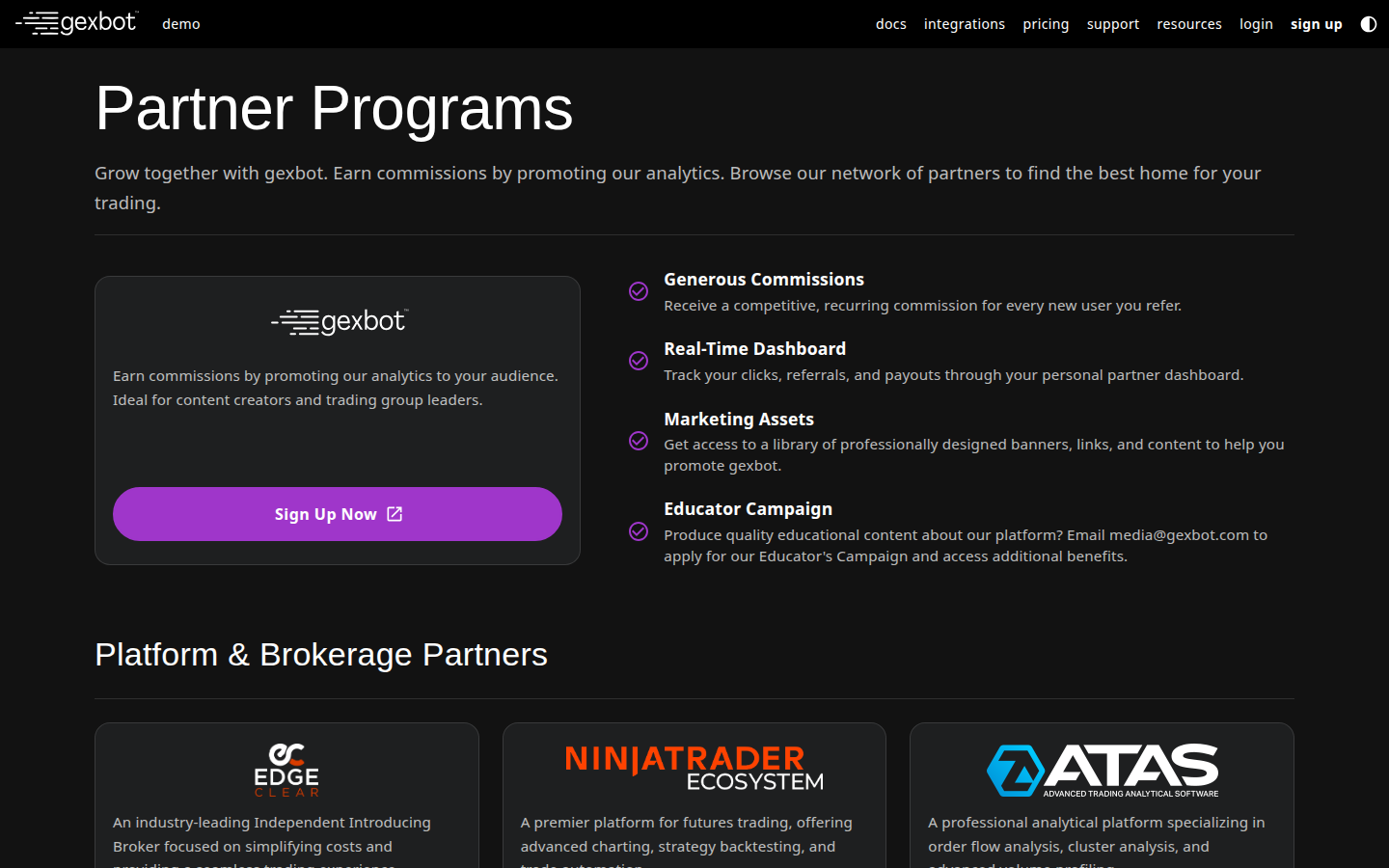 GEXbot partners page: how it compares (captured 2026-09-25)