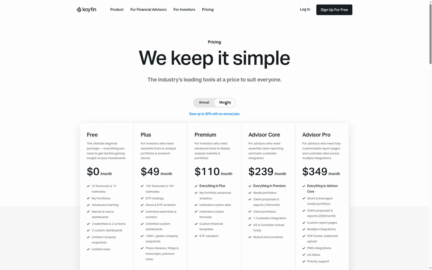 Koyfin monthly pricing — what you get (captured 2026-09-15)