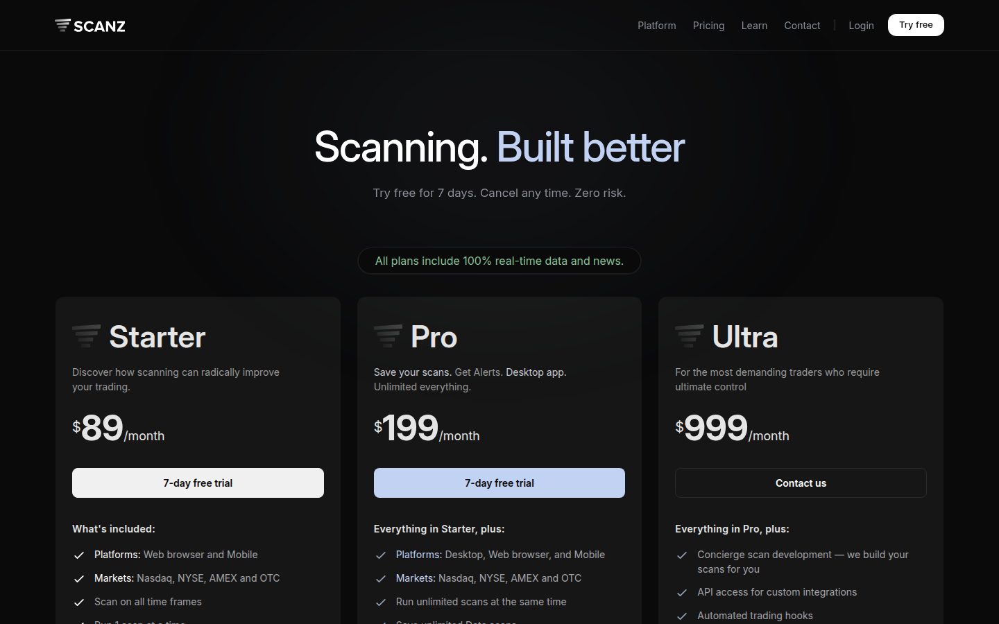 Scanz pricing cards — what you get (captured 2026-09-23)