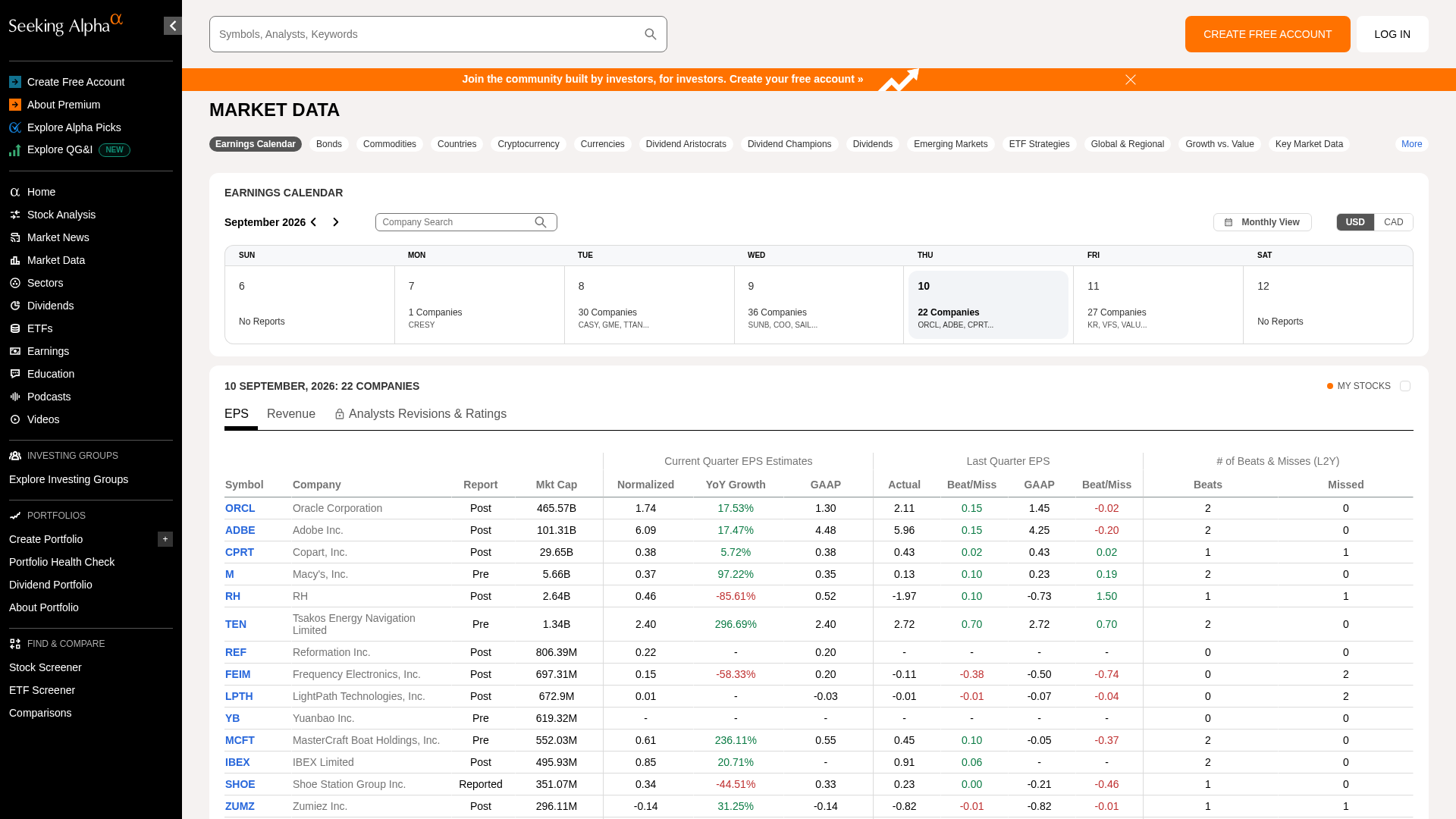 Seeking Alpha product page