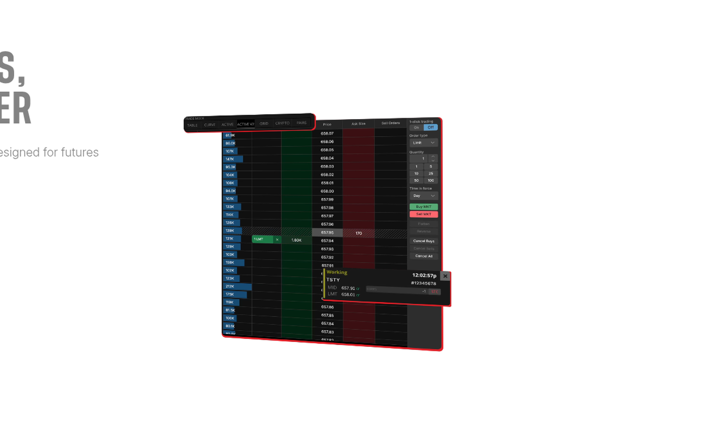 tastytrade depth-of-market Ladder UI — watchlist, bid/ask, Buy/Sell MKT (captured 2026-09-12)