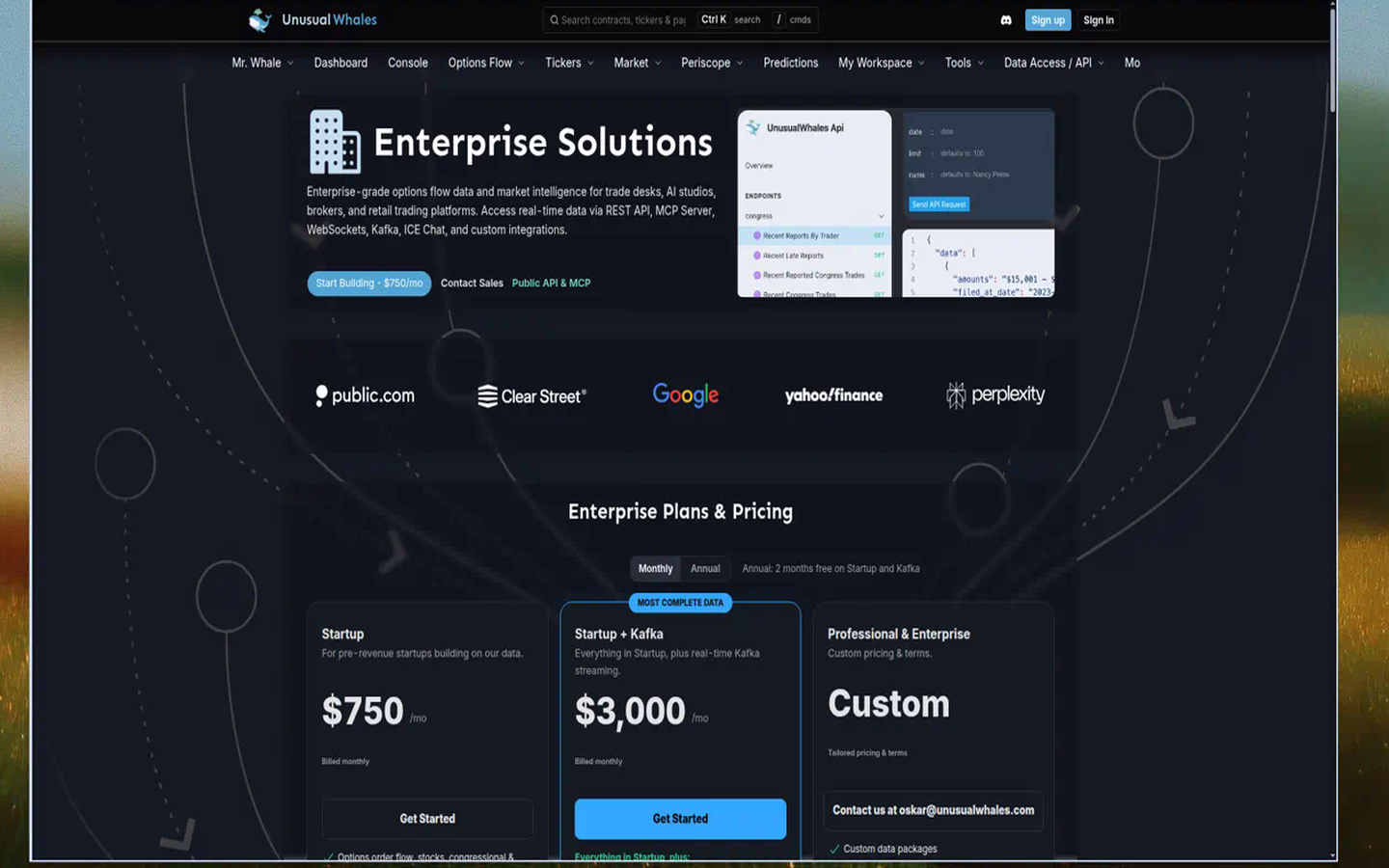 Unusual Whales Enterprise Solutions: how it compares framing (captured 2026-09-13)
